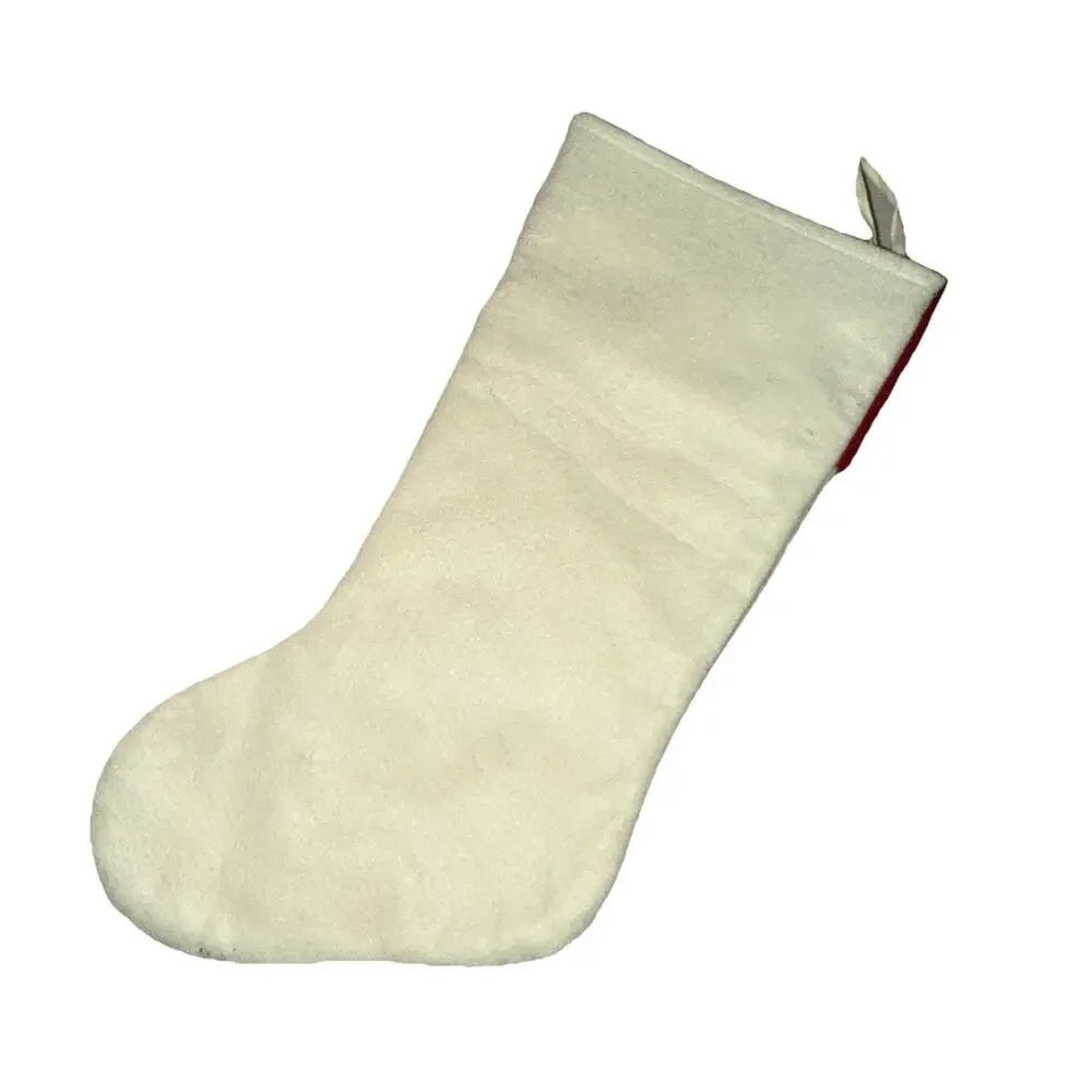 Christmas Stocking Cardinal Birds Ribbon Embroidery Cream Velvet Red Cuff 20